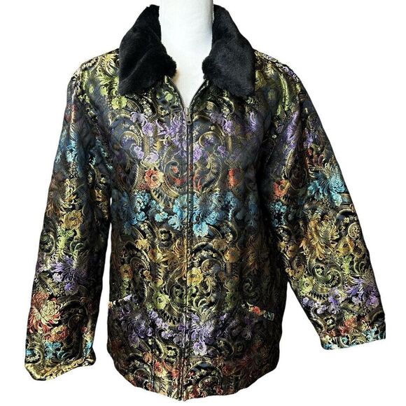 Chico's Jackets & Blazers - Chico's Design Floral Tapestry Style Art To Wear Jacket Detachable Collar Sz 3